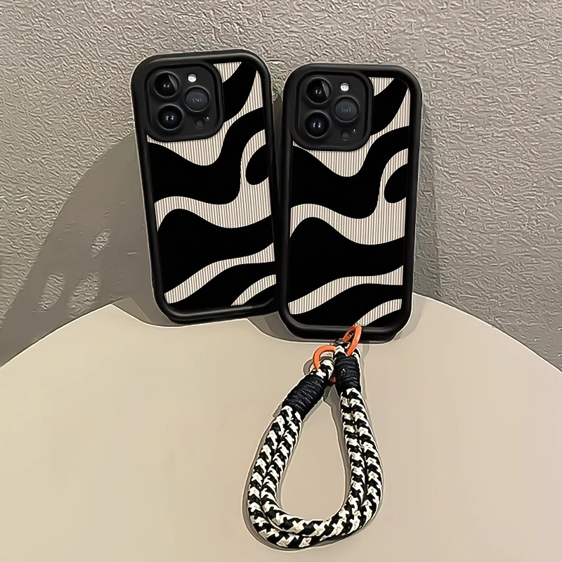 Zebra Stripe Silicone Phone Case with Hang Strap - Soft Cover