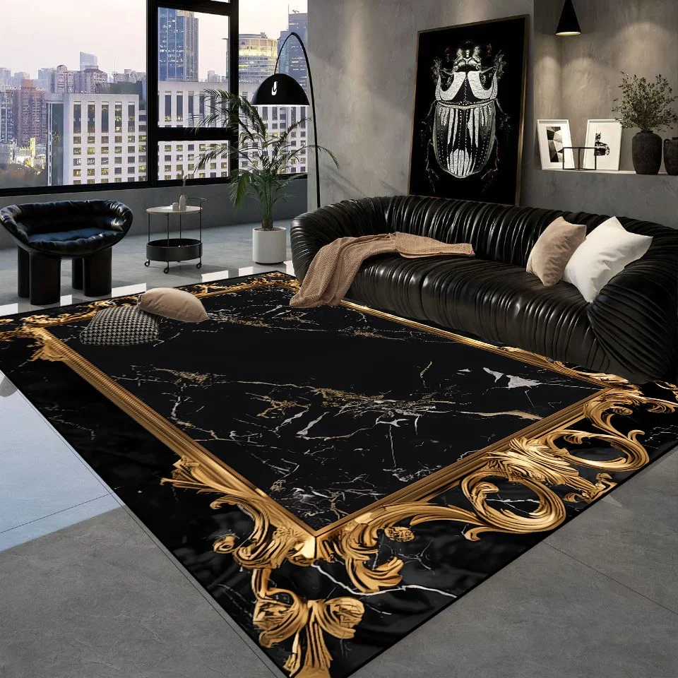 Luxury Black Golden Carpets Retro European Living Room Carpet Hotel Hall Sofa Area Floor Mat Hallway Room Doorway Large Rugs 3