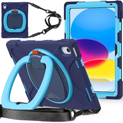 Universal Rotating Stand Hybrid Armor Case for iPad 10.9 2022 - 10th (Navy Blue - Blue)