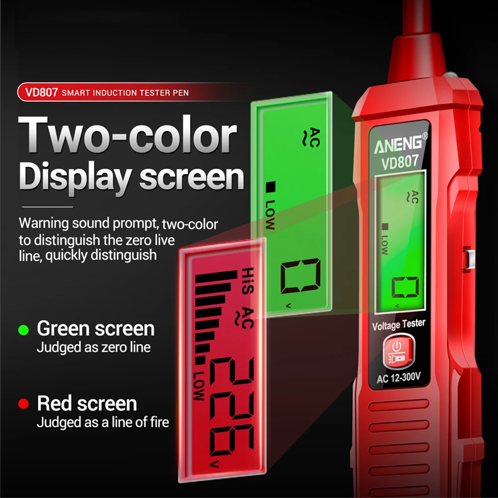

1pc Lcd Display Non-Contact 12-300V Electricity Detect Pen Wire Breakpoint Finder With Sound Light Alarm For Live/Neutral Wire