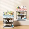 Practical Multi-Functional Desk Organizer Pen Holder Double Layers Rotating Pencils Storage Rack Student Cosmetics Storage Shelf 4