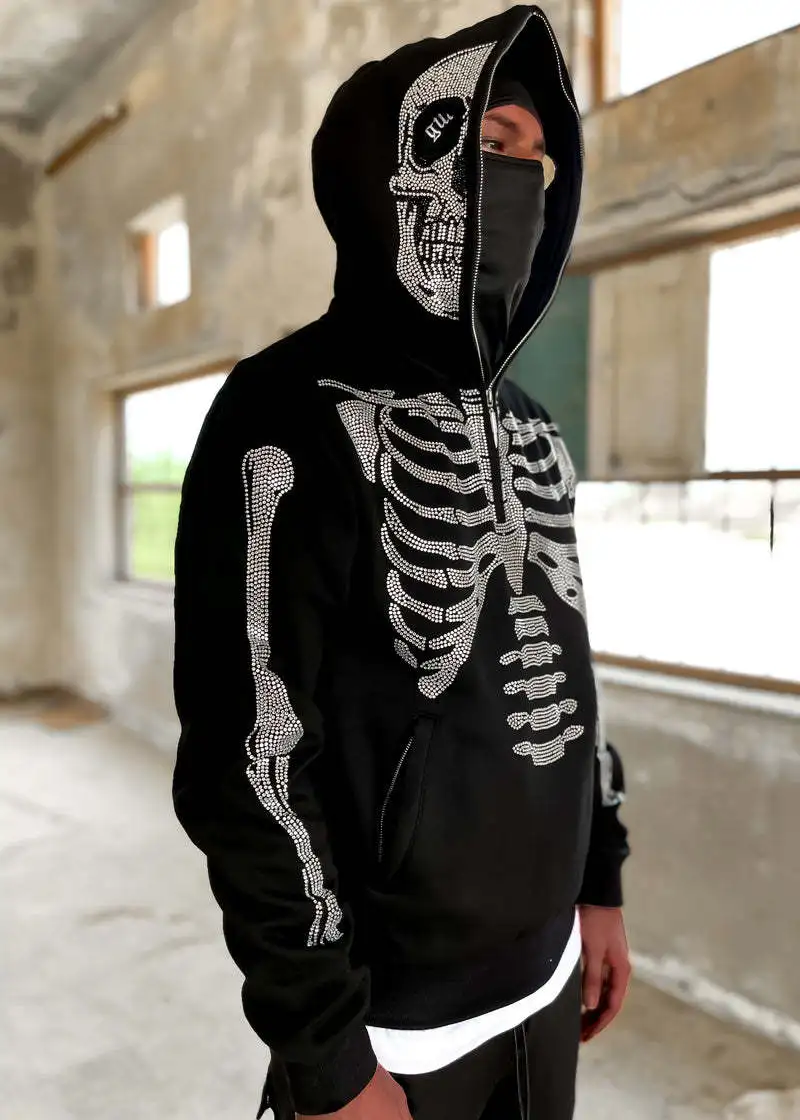 Strass Skeleton Hoodies Frauen Gothic Schwarz Zip Up Übergroßen Sweatshirts  Weibliche Retro Harajuku Mit Kapuze Jacke Streetwear - AliExpress