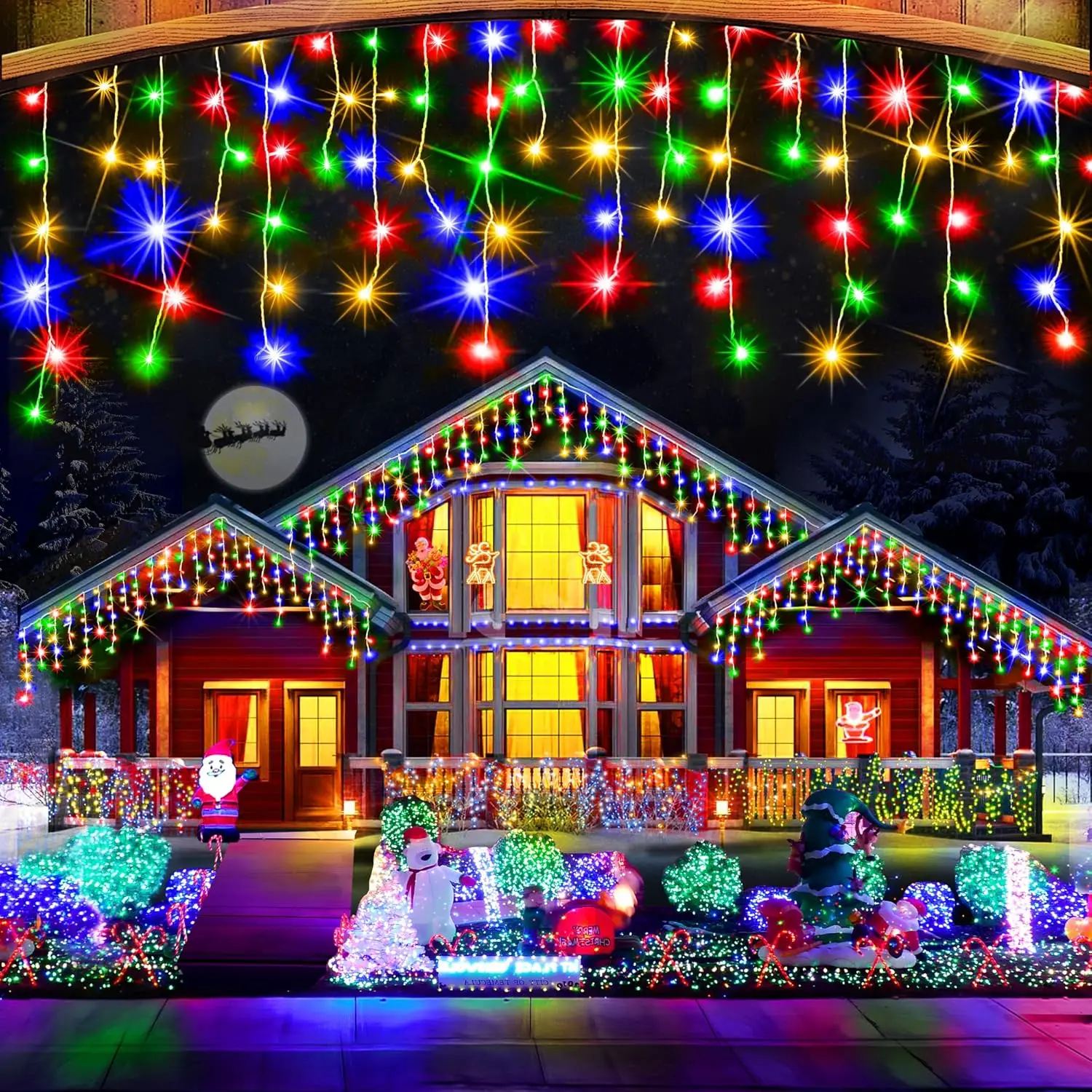 thumbnail image 1 of Guirnalda de luces navideñas para exteriores, guirnalda de luces LED con forma de carámbano de 4 m y 20 m, para decoración de Año Nuevo, 1 of 5