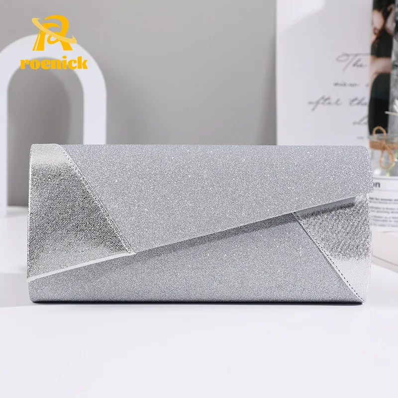 

ROENICK Women Luxury Designer Silver Party Clutch Wedding Banquet Evening Bags Banquet Cocktail Flap Totes Chain Handbags Purses