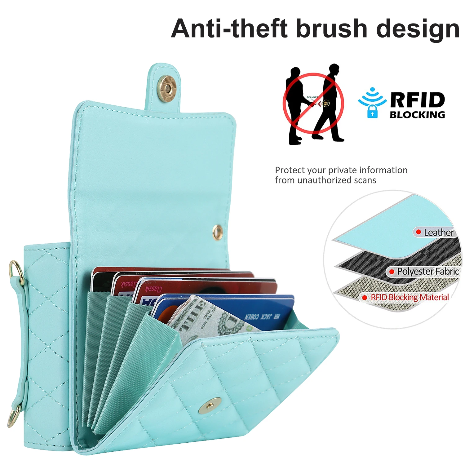 Luxury Foldable Leather Wallet Phone Case with Removable Crossbody Lanyard