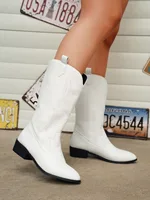 Gold Mid-calf Boots Women Silver Pointed Western Cowboy Boots Retro Fashion Black Boot Plus Size 36-43 WomenBoots - Image 4