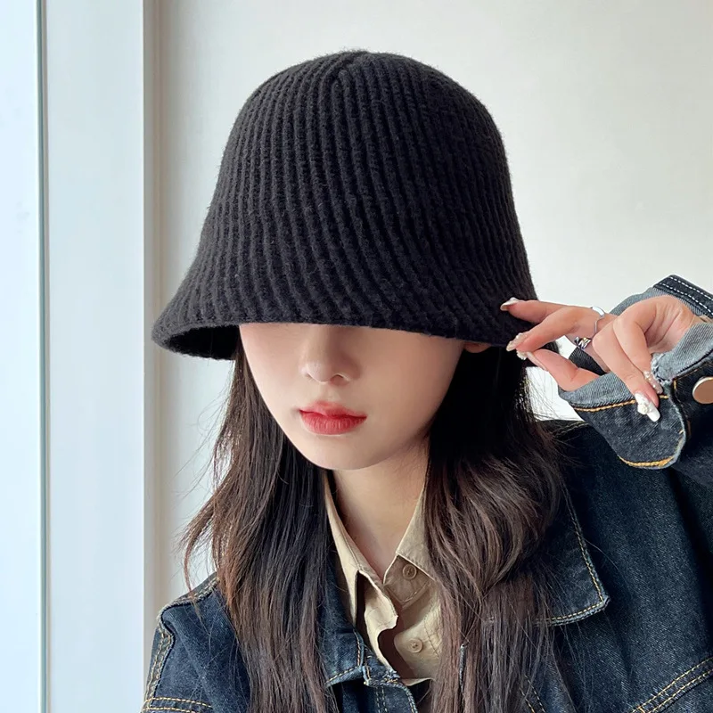 2022 New  Ladies Harajuku Bucket Hat Solid Men Fishing Fisherman Hat Autumn Winter Lamb Wool Outdoor Warm Panama Cap for Women