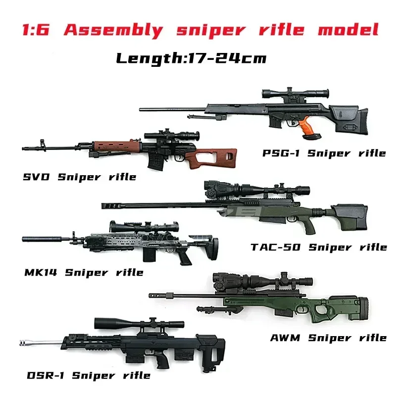 1/6 페인트 조립 총 SVD 저격 소총 AWM TAC-50 PSG-1 DSR-1 MK14 돌격 소총 군인 무기 군사 모델 완구