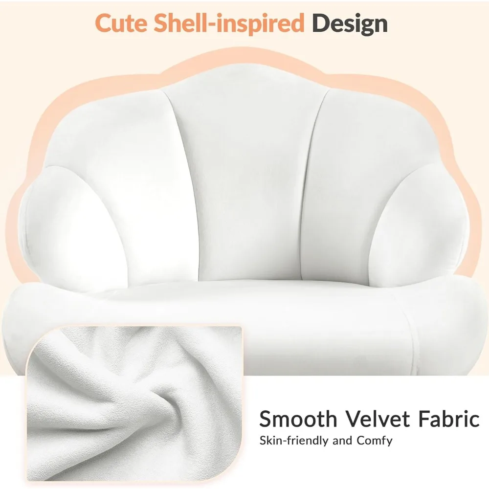 Cute Velvet Desk Chair Shell-Shaped Back Vanity Chairs Modern Swivel Desk with Wheels Adjustable Height for Home Office Bedroom 5