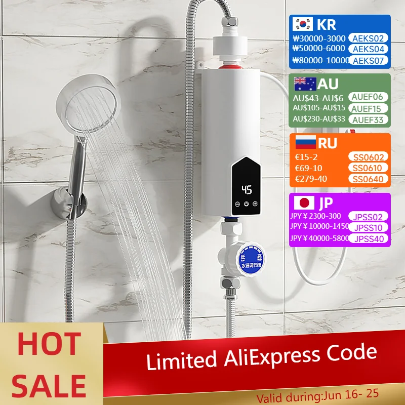 3500W Kitchen Bathroom Instantaneous Electric Water Faucet Heater Instant Tankless Hot Water Tap Heating Machine Shower 110V 1