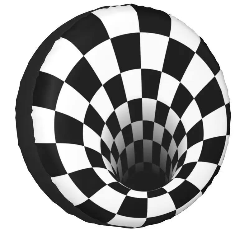 Geometrical Checkerboard Spare Tire Cover For Jeep Hummer Visual Geometry Suv Camper Car Wheel Protectors 14" 15" 16" 17" Inch