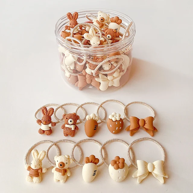 10/20/24 Pcs/Set Baby Girls Cute Cartoon Flower Scrunchies Rubber Bands Children Lovely Elastic Hair Bands Kids Hair Accessories Mix cartoon-B-20 Pcs
