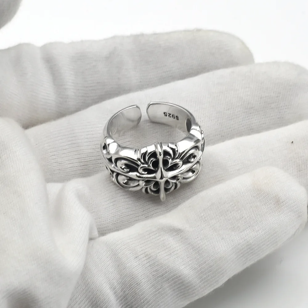 European and American men's personalized fashion punk hip-hop open cross ring