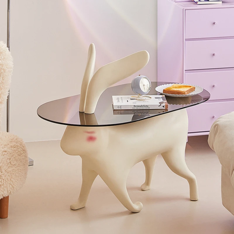 

Xl Rabbit Tea Table Creative Animal Glass Small Coffee Table Living Room Soft Decoration Decorative Furniture Light Luxury
