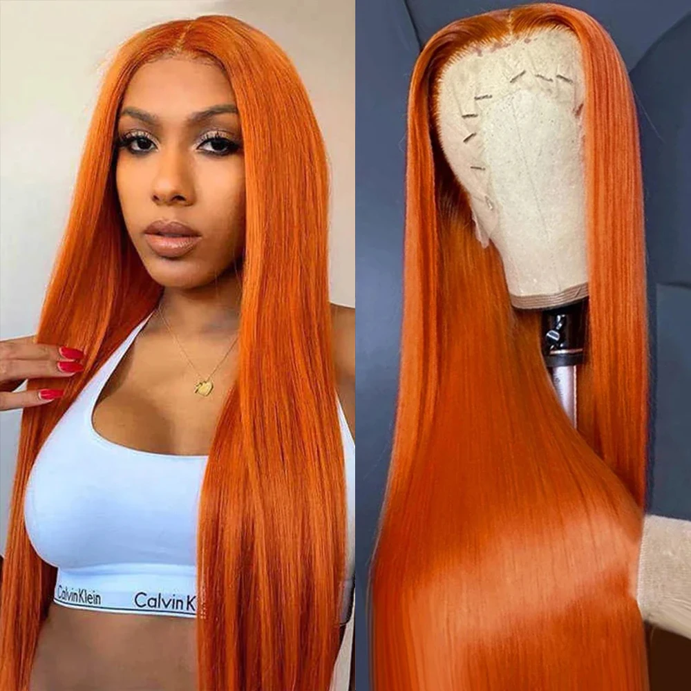 

Ginger 13X6 Lace Front Human Hair Wigs Preplucked Orange Colored Human Hair Wigs 13X4 HD Transparent Lace Frontal Wig For Women
