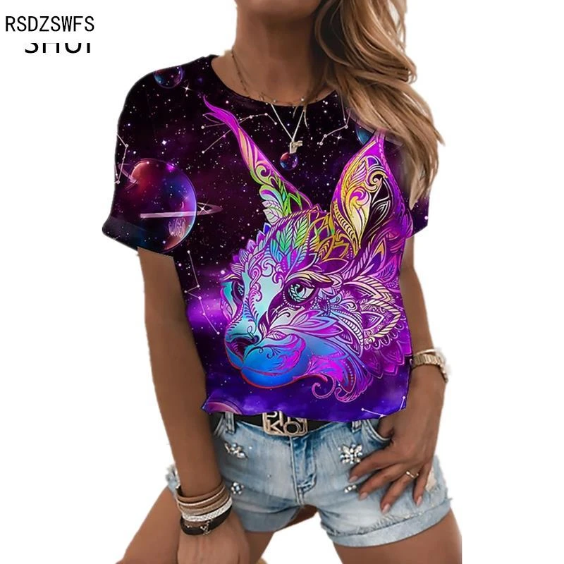 2022 new summer women's short-sleeved top starry sky cute cat 3D printing casual wear best t shirts for men