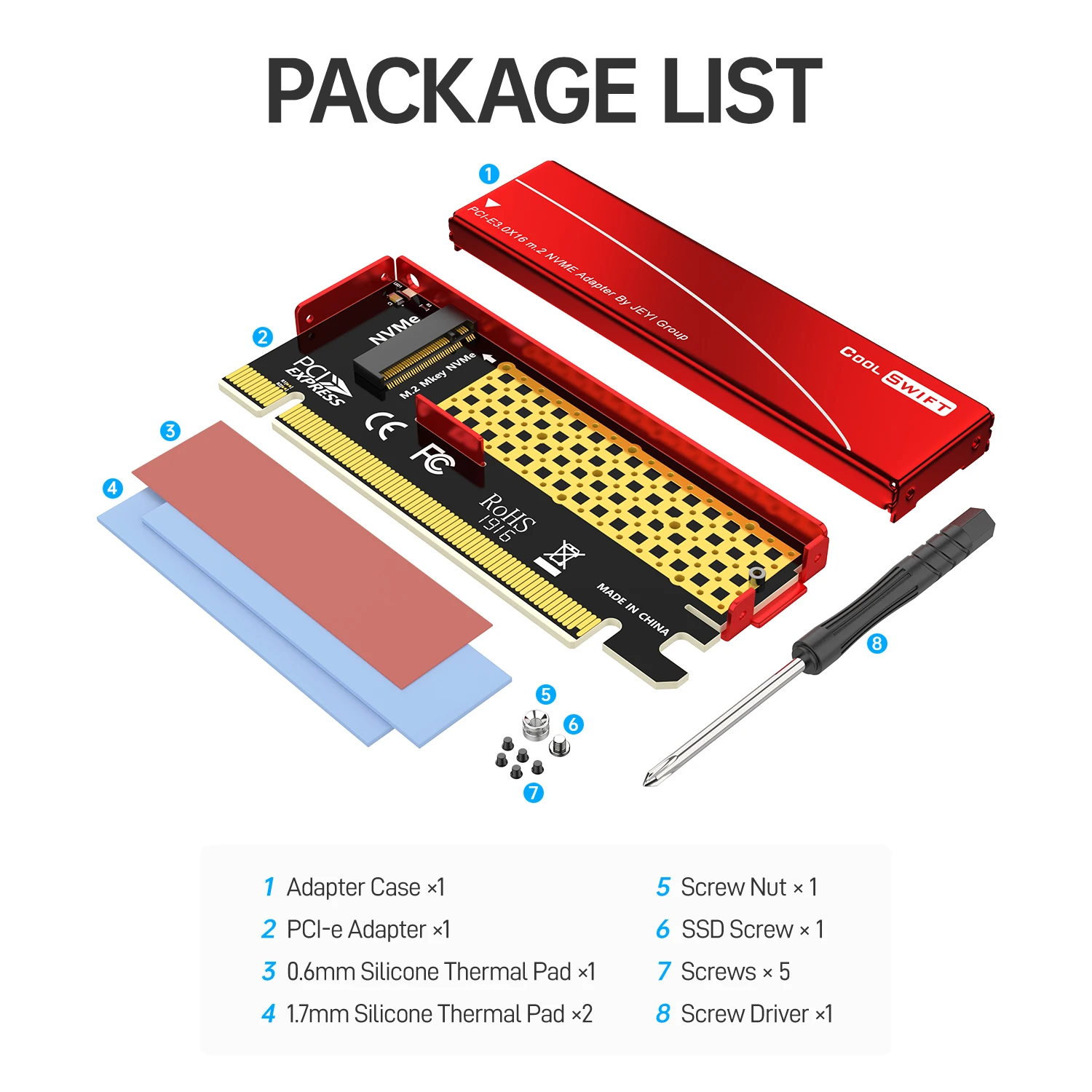 Jeyi-cartão de Expansão com Dissipador de Alumínio Case M.2 Nvme para Pcie 4.0 Adaptador X16 Pcie X16 Gen4 Samsung 980 Pro 970 Evo - Imagem 4