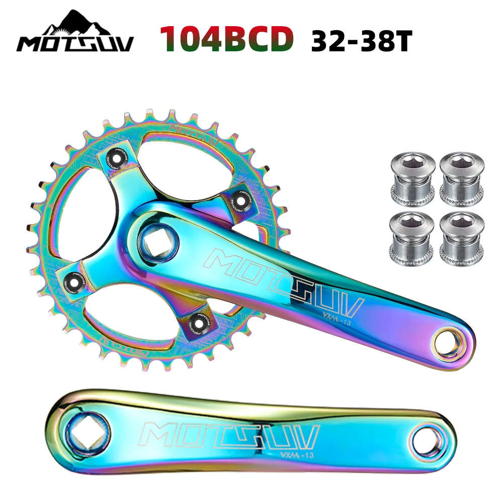 

MOTSUV 170mm Bicycle 104BCD Square Hole Crankset,104 32-38T Rainbow Narrow Wide Chainwheel Sprocket,MTB Bike Crank Arms,
