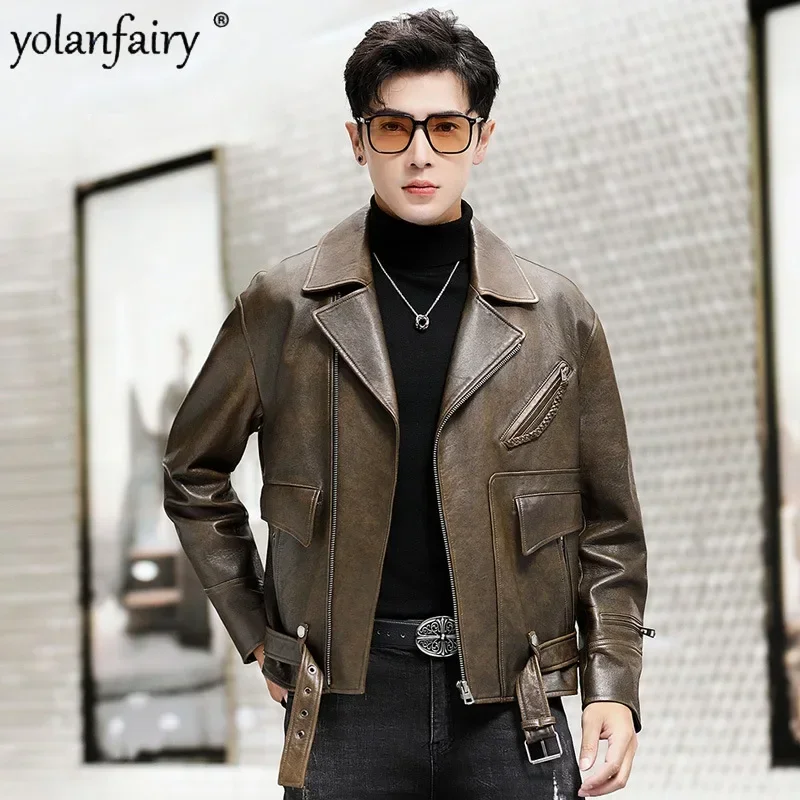 Faux Leather Jackets - Men High Quality Classic Motorcycle Bike Cowboy Jacket Coat (TM3)