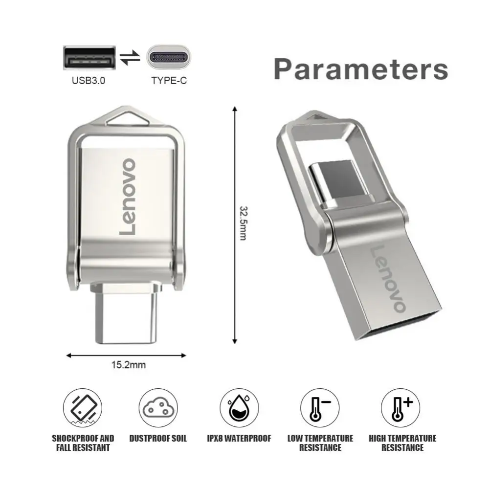 Lenovo USB Flash Drive 2TB OTG Metal USB 3.0 PenDrive Key 1TB 512GB Type C High Speed Pendrive Mini Flash Drive Memory Stick