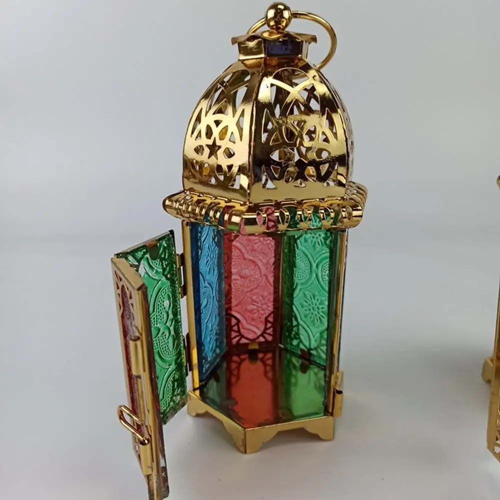 Gold European Castle Candlestick Vintage Hanging Candle Holder Moroccan Glass Candle Lantern Wedding Home Decor Ornaments