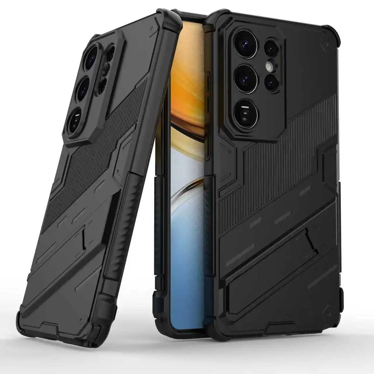 Enhanced Armor Shockproof Phone Case with Holder and Lens Protection Cover