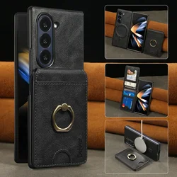 Deluxe Wallet Phone Case with Card Pocket & Ring for Galaxy Z Fold 7 (Black)