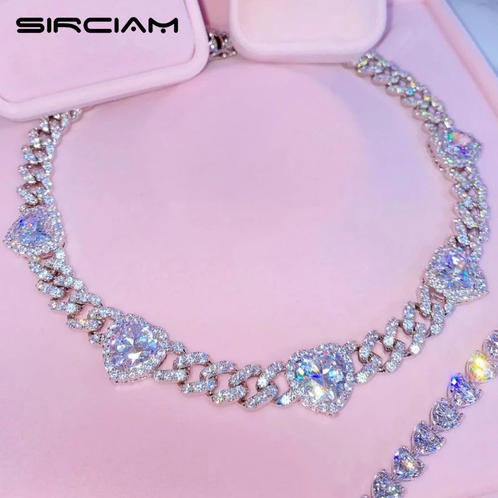 Iced Out Crystal Heart Cuban Necklace For Women Full Rhinestones Miami