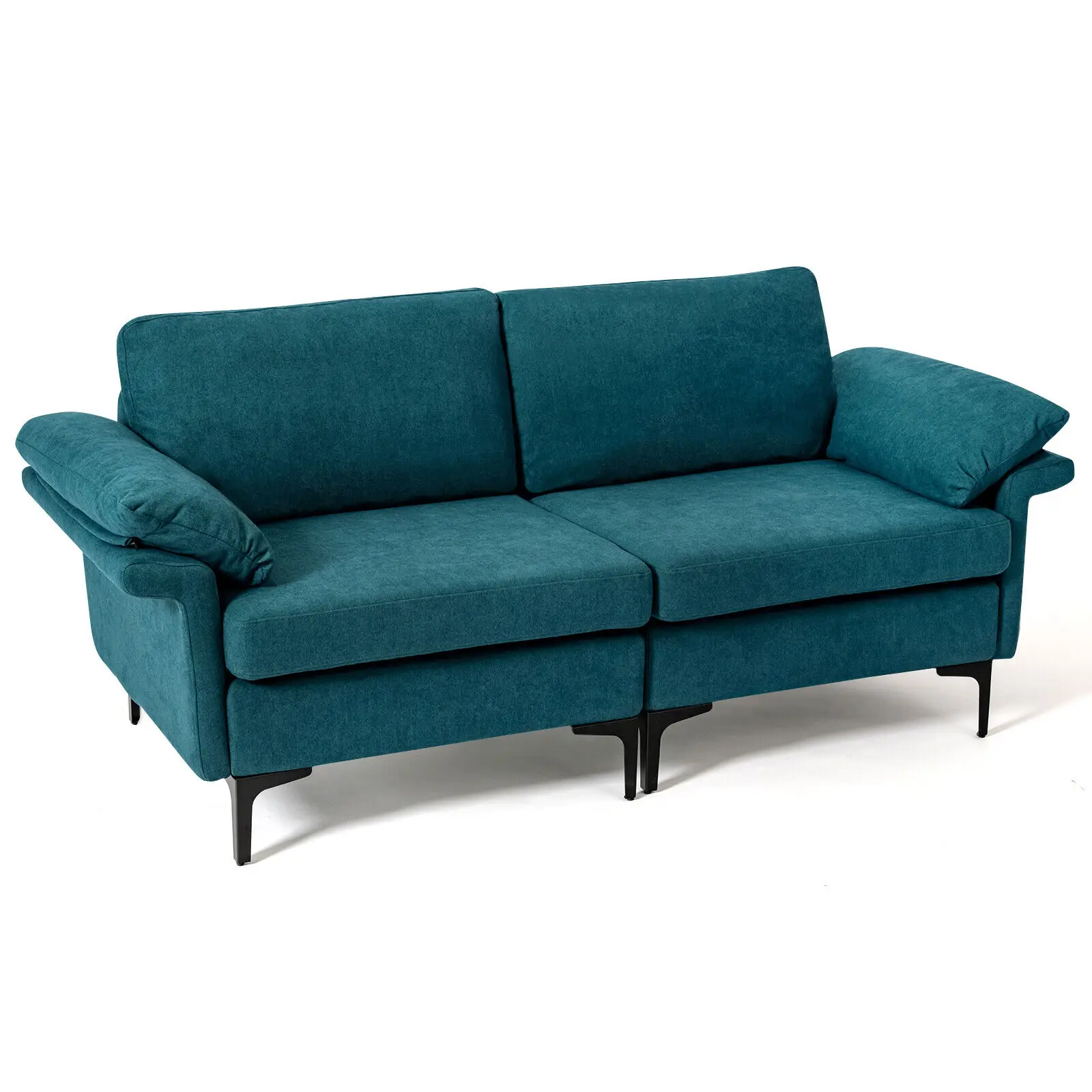 

Costway Modern Loveseat Fabric 2-Seat Sofa Couch for Small Space w/ Metal Legs Blue
