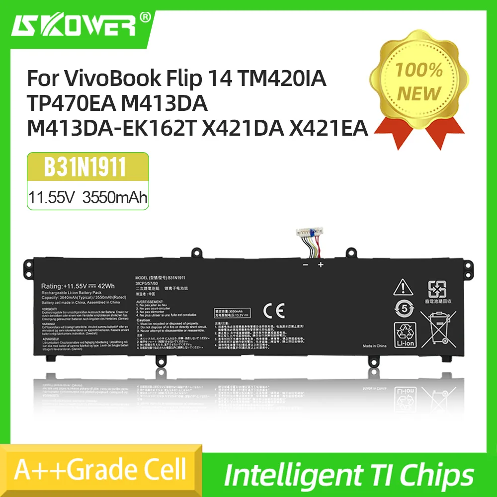 

Аккумулятор SKOWER B31N1911 для ASUS VivoBook Flip 14 TM420IA TP470EA M413DA M413DA-EK162T X421DA X421EA C31N1911 ASUS