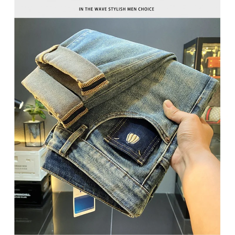 High-End Quality Men's Retro Simple Loose Skinny Jeans Men's 2024 New Versatile Pumpkin Embroidered Harem Pants 6