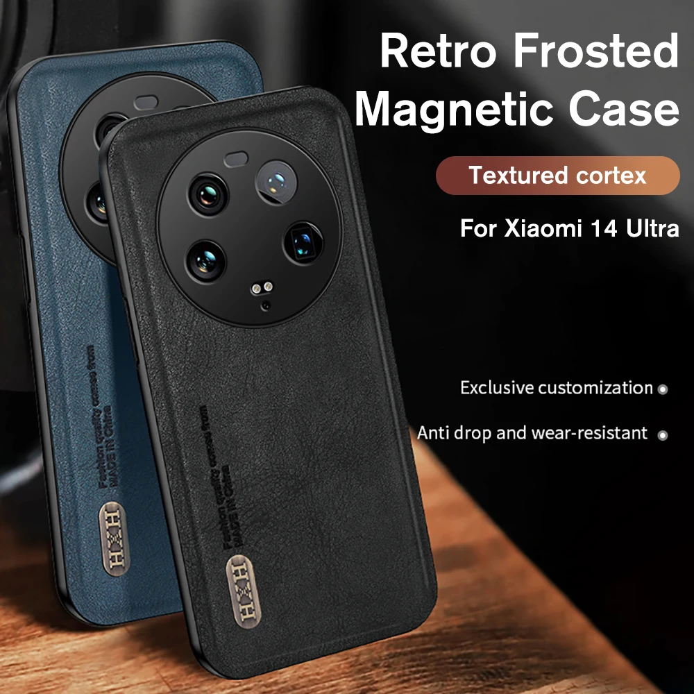 Per Xiaomi 14 Custodia Ultra 5G Custodia Magnetica Vintage In Pelle Opaca Xiomi Xiaomy Mi14 Mi 14 Ultra Tpu Paraurti Antiurto Morbido Coque