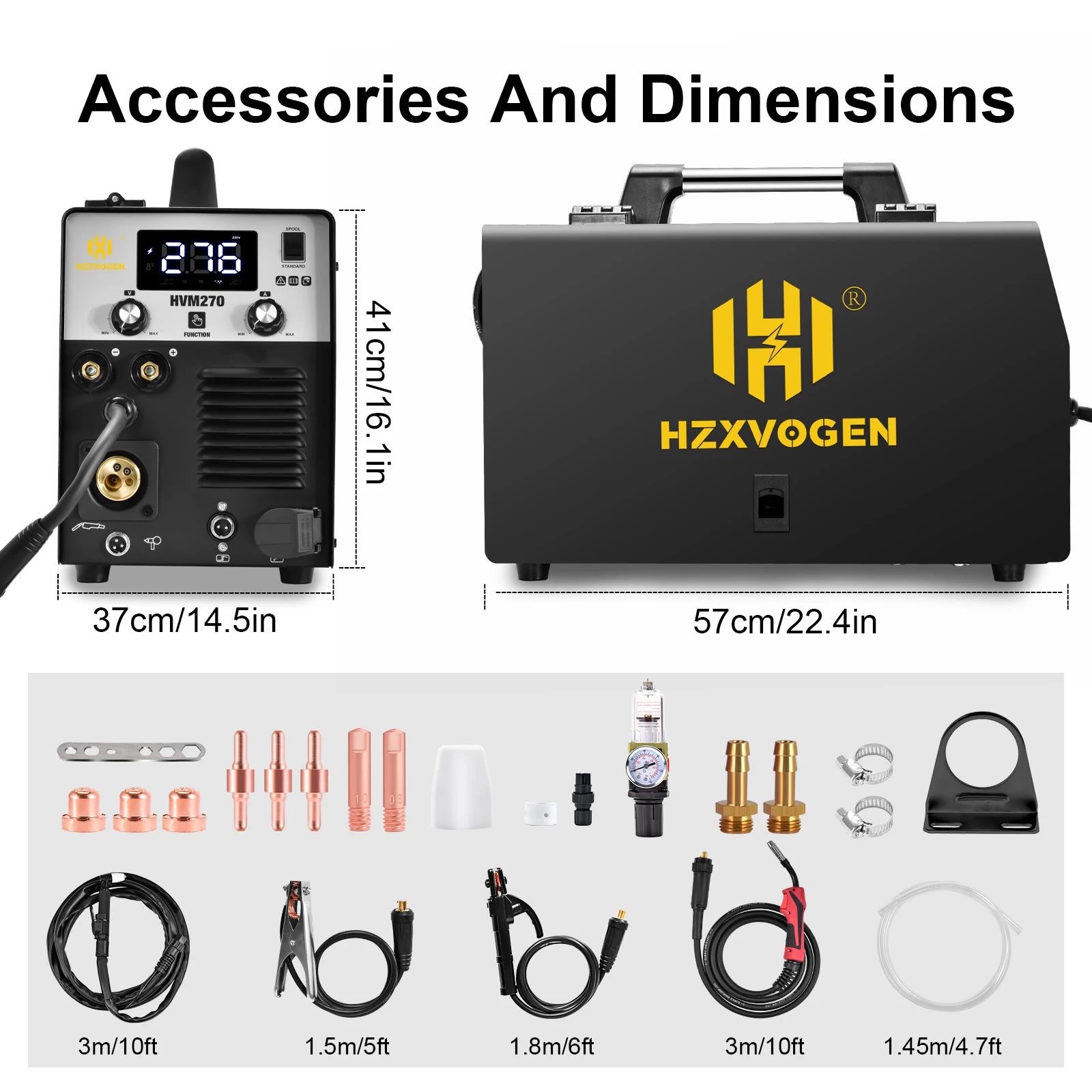 HZXVOGEN HVM270 Welder Gasless & Gas MIG CUT LIFT TIG MMA Multifunction LCD Welding Machine Synergy 5 IN 1 Non-HF Plasma Cutter