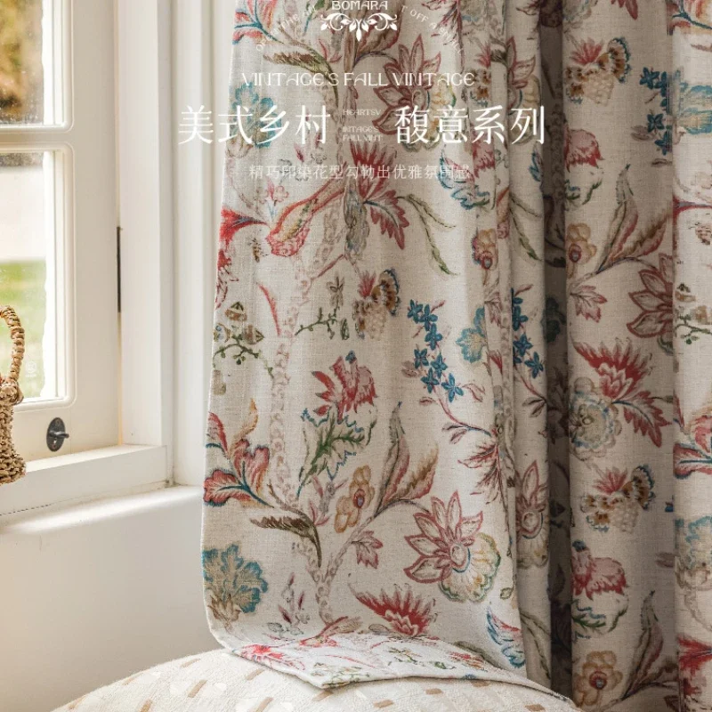 

Blackout Curtains for Windows Bedrooms Living Room Cotton Linen Retro Printed Curtain Home Decor Customization Pastoral Style