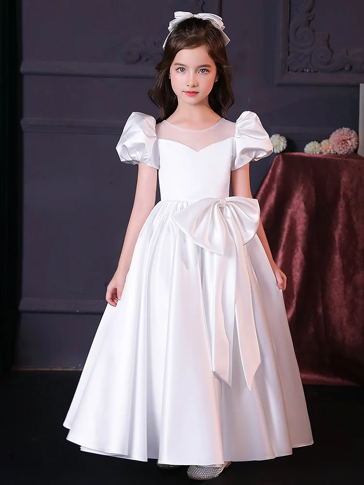 

Princess Pageant Satin Elegant Girls Gown Junior Bridesmaid Flower Girl Dress For Birthday Party Concert First Communion Dress