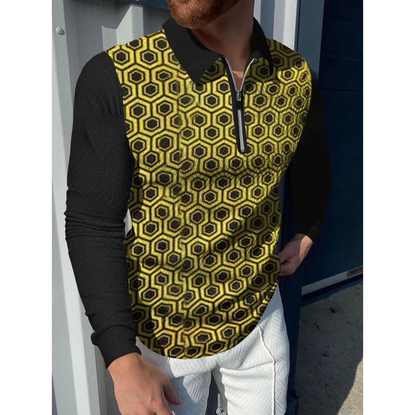 

Men's Printed Zipper Casual Polo Shirt shirt Color 11