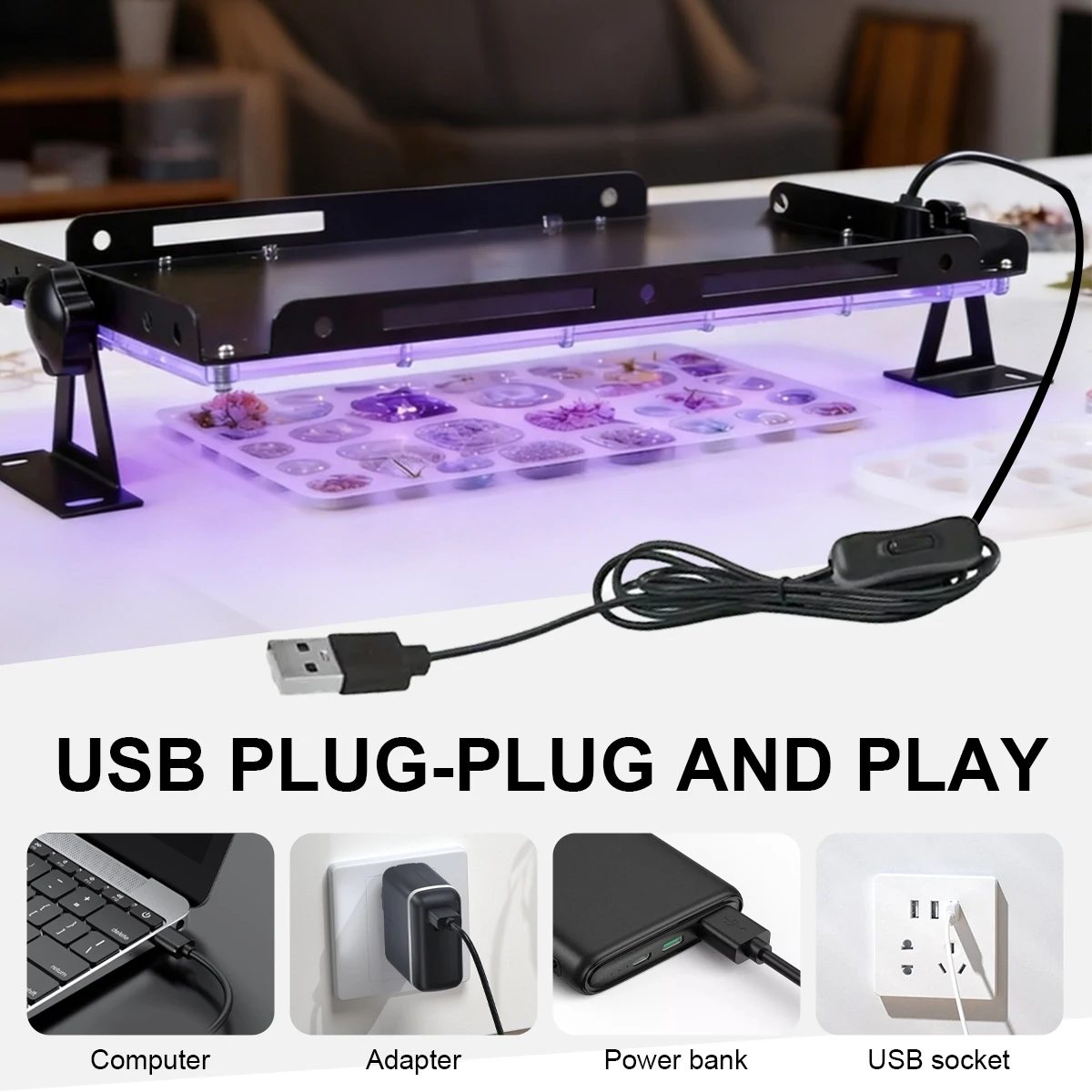 144 LED USB 보라색 조명 395nm UV 경화 램프 형광 감지 램프 그림자 없는 접착제 경화 램프 녹색 오일 수지 경화
