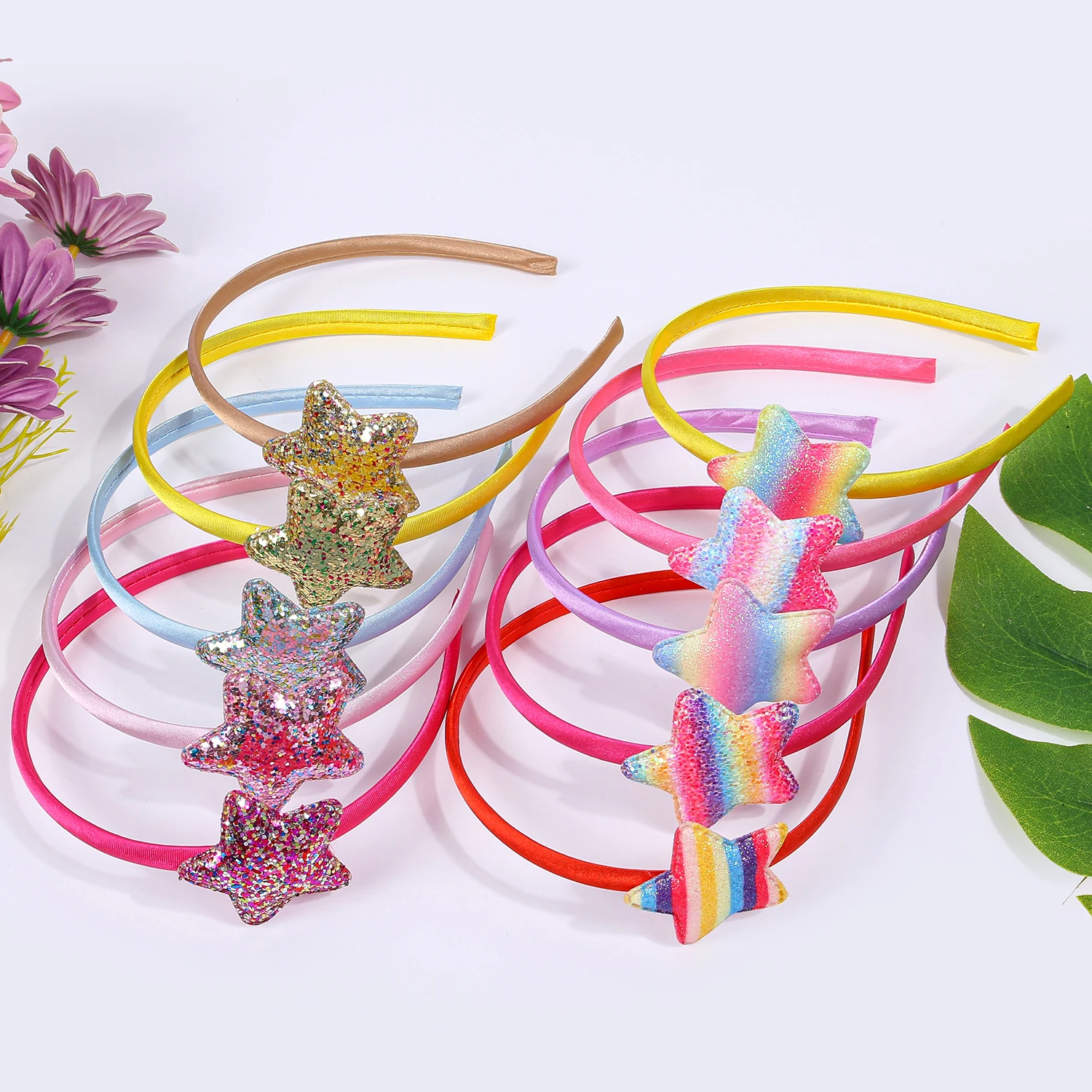5/10 stücke Nette Mädchen Stirnband Glitter Stern Haarbänder Kinder Kinder Regenbogen Stern Haarbänder Familie Dekoration Party Haar Zubehör