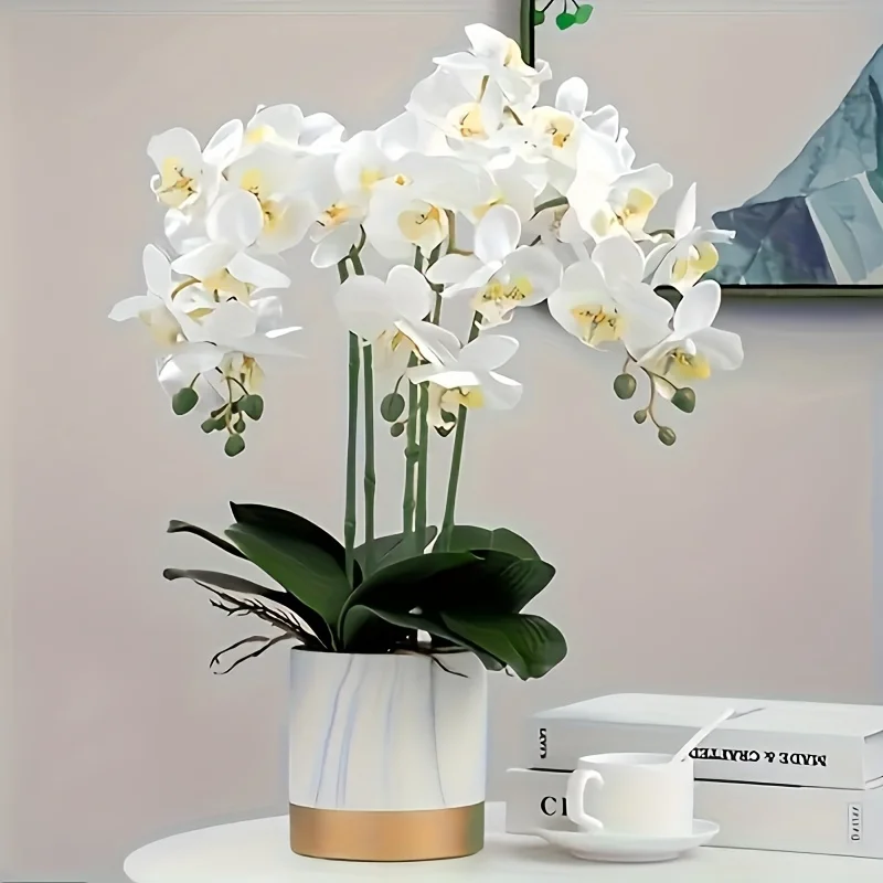 2 Stück 9-köpfige Blumen 38 Zoll Künstliche Schmetterlingsorchideen-Bouquets Kunstblumen für Hochzeitsdekoration Heim Garten Raumdekoration – Detail 6