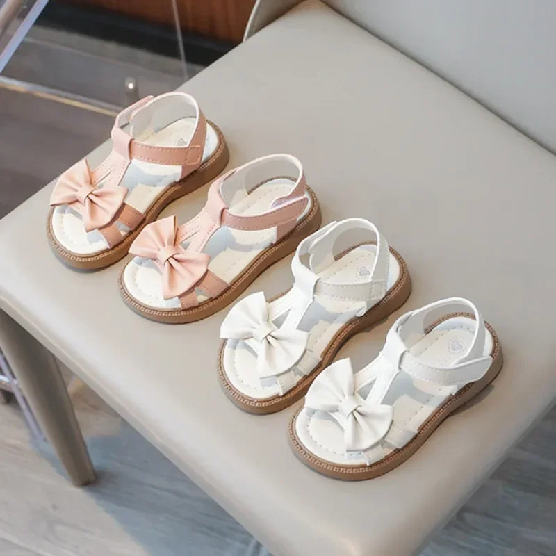 2024 Children Shoes Fashion Designer Bow Soft Soled Sandals Elegant Princess Shoes Versatile Girls Party Dresses Shoes Sandalias 2