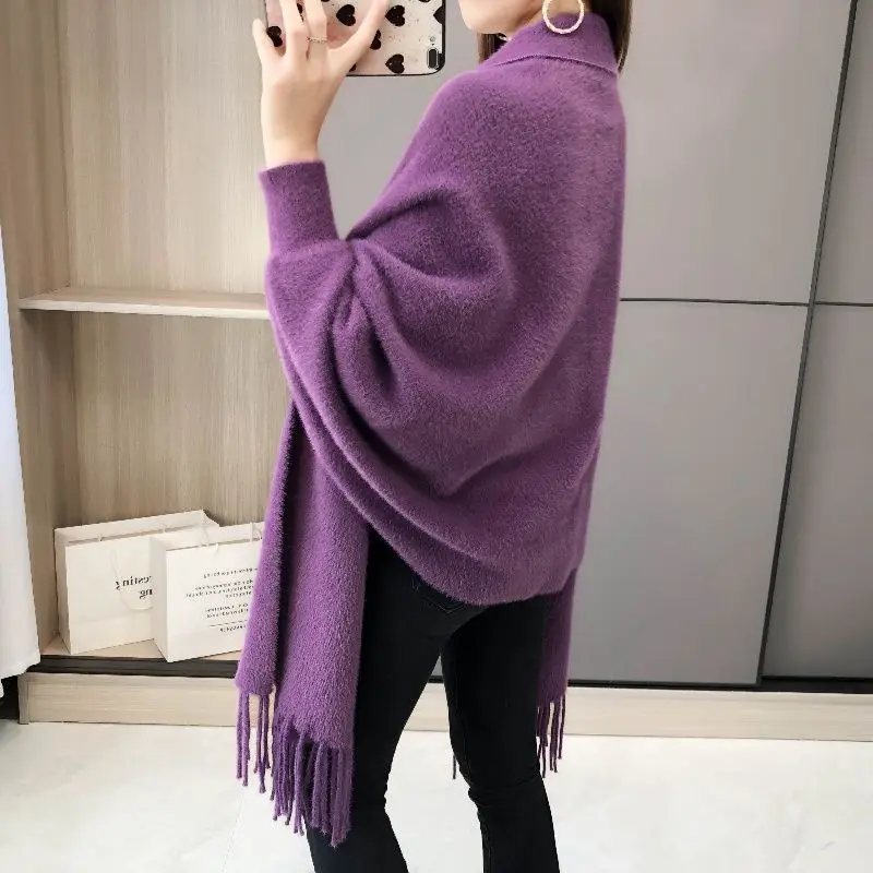

Poncho for Women 2023 Spring Autumn Mori Girl Style Fashion Tassel Capes Female Loose Casual Knit Cloak Shawl Sweater T50