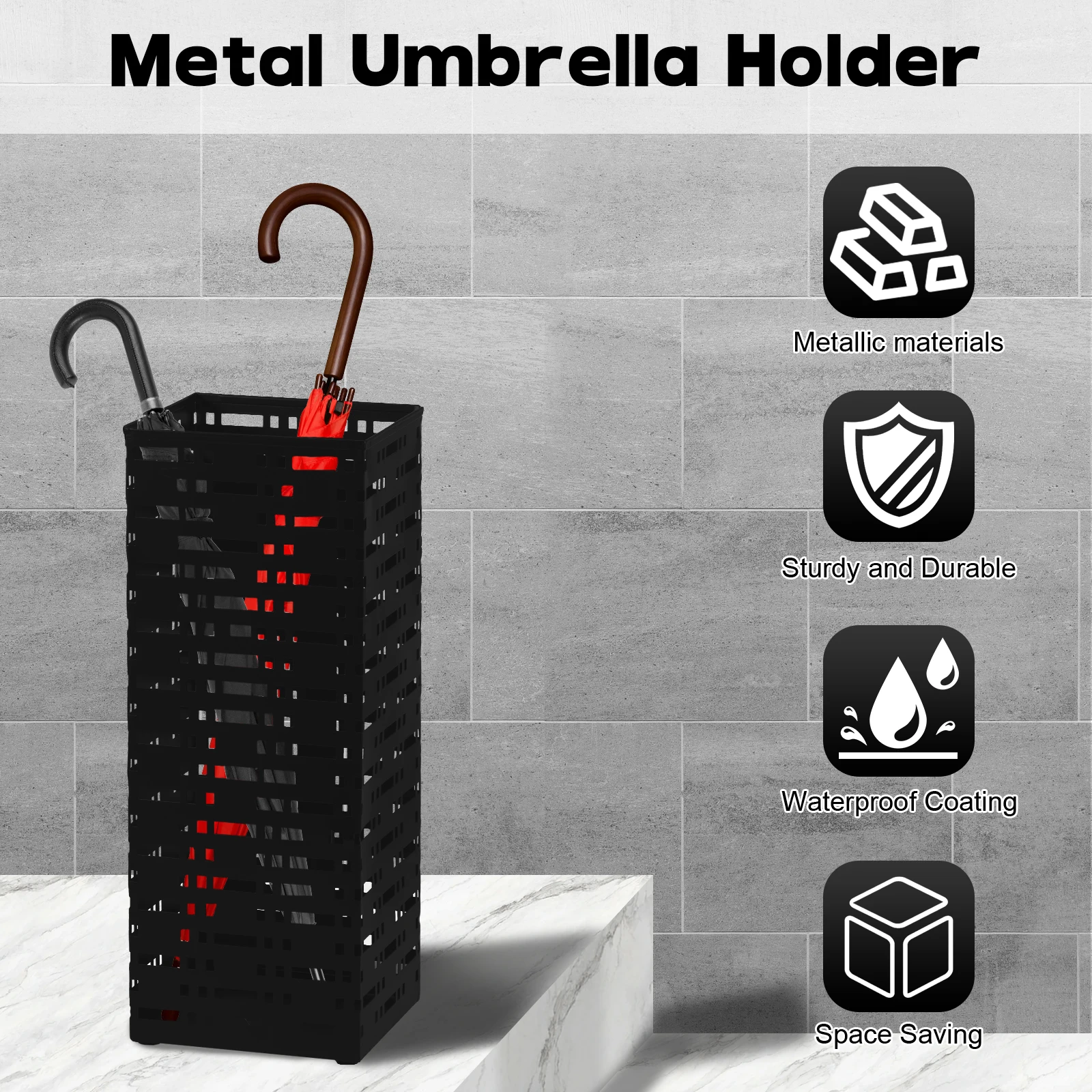 Metal Umbrella Storage Rack Hollow Free Standing Umbrella Bins Waterproof Holder for Entryway Walking Sticks Rack