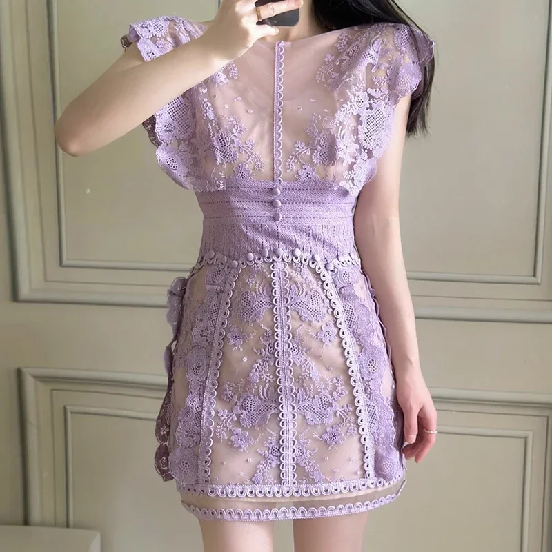 

Apricot Dress Women Summer Flower Embroidery Lace Vestido Mujer Sleeveless O-neck Luxury Design Clothing Ladies Bodycon