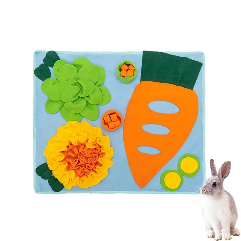 Sniff Mat For Rabbits Bunny Feeding Mat Polar Fleece Stimulation Hay Feeder Slow Feeder Treat Dispenser Washable Puzzle Toy For
