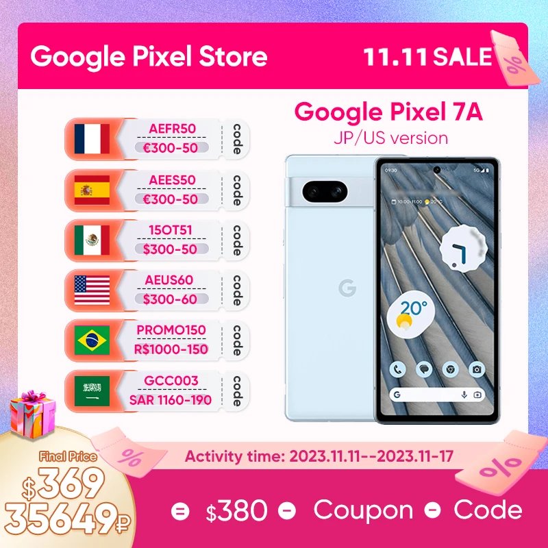 

Google Pixel 7A, 2023 дюйма, 8 + 128 ГБ, 64 + 13 МП, Android