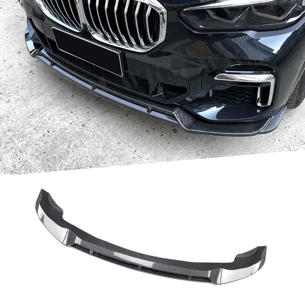 

ABS Carbon Look Front Bumper Lip Chin Spoiler Three-stage for BMW X5 G05 M Sport 2019 + Gloss Black Car Bodykits Styling