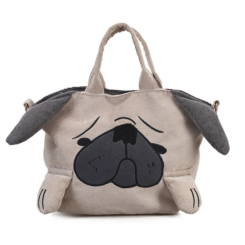 

Cute Animal Handbags For Women Casual Travel Large Capacity Totes Shoulder Bags Pug Dog Corduroy Messenger Bag Feminine Bolsas