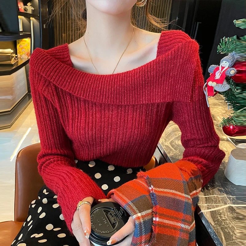 Women Elegant Knitted Pullover Sweater Long Sleeve Tops