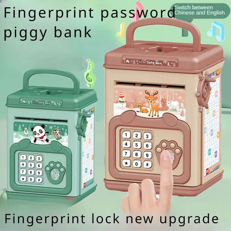 Money Box Fingerprint Piggy Bank Electronic ATM Savings Box Coins Cash Safe Large Coin Bank Password Lock Children