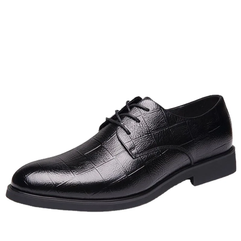 New genuine leather men's business formal leather shoes casual hundred high pointed toe work shoes